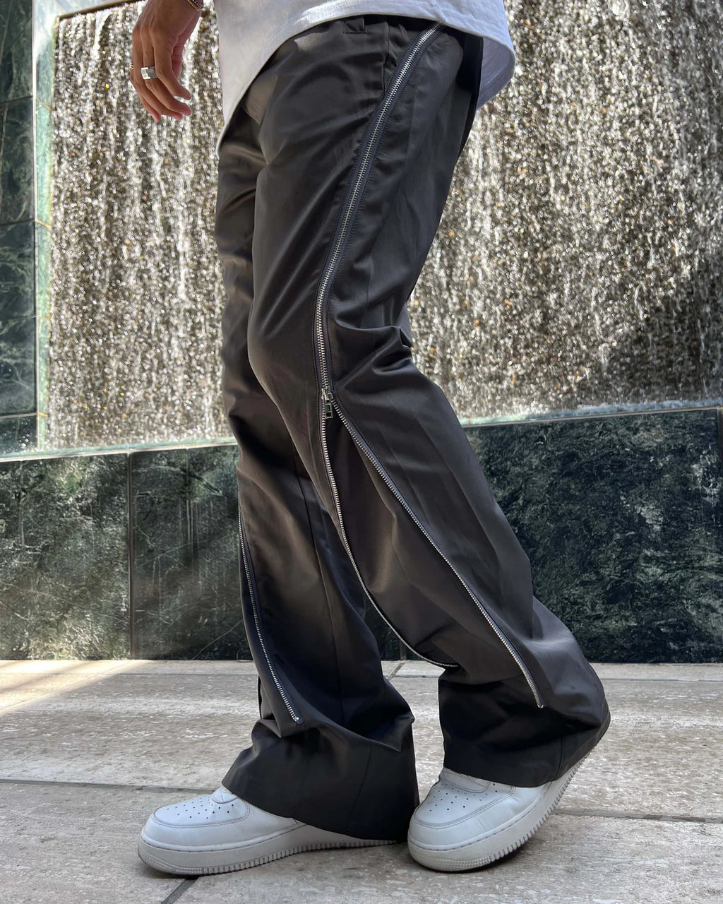 NYLON ZIP FLARE PANTS