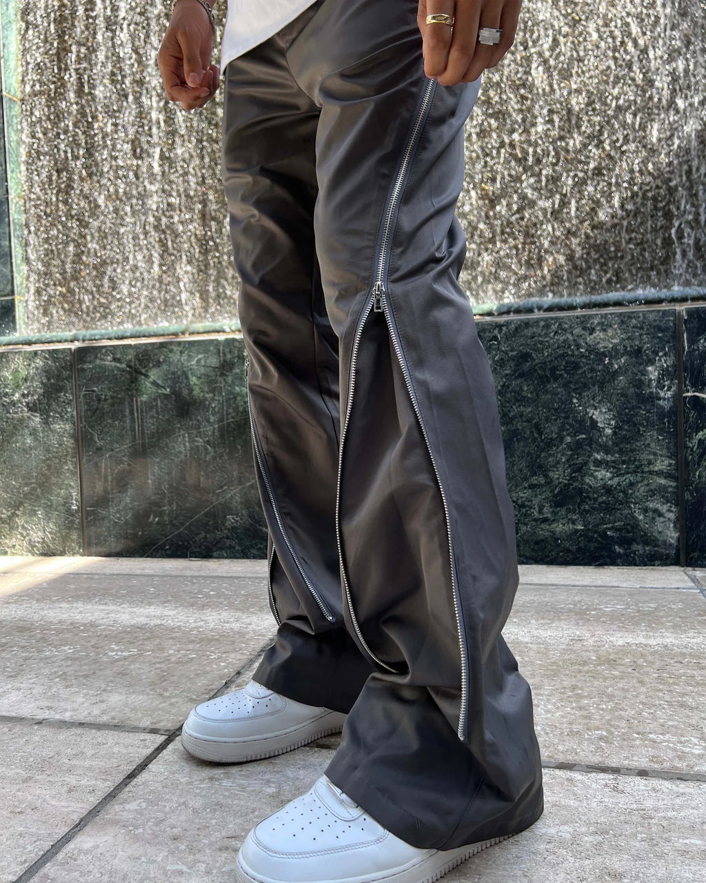 NYLON ZIP FLARE PANTS