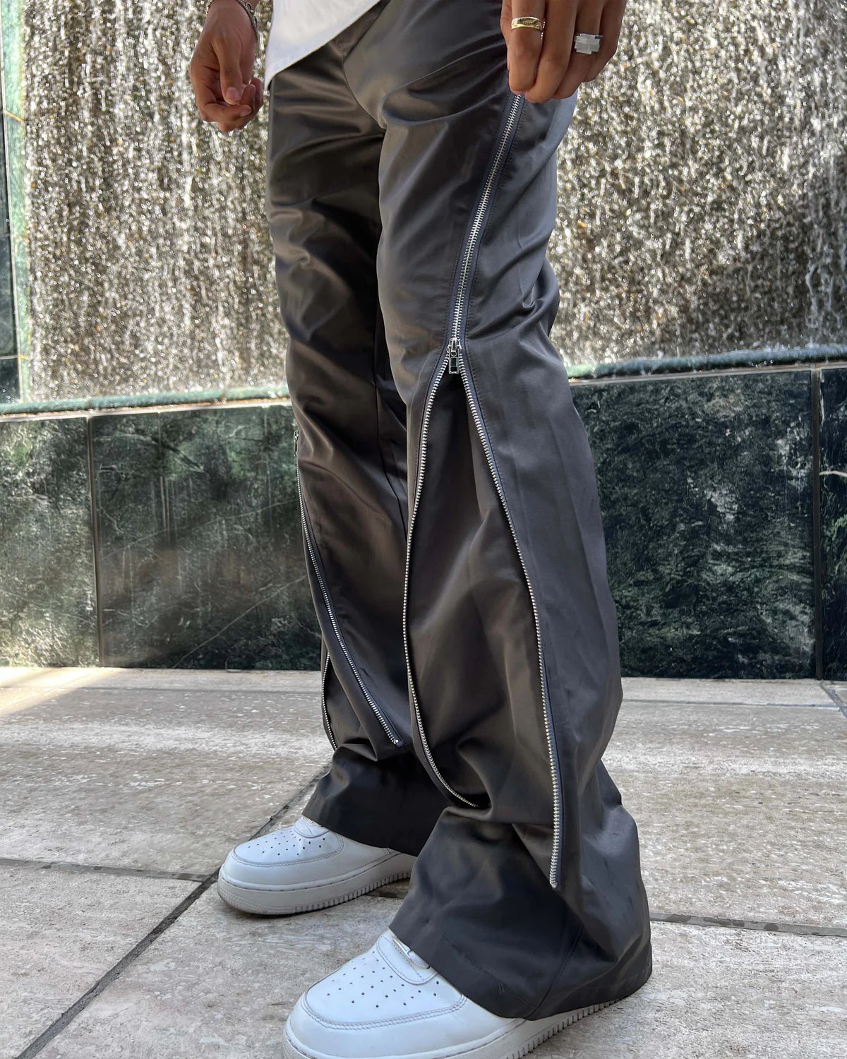 NYLON ZIP FLARE PANTS